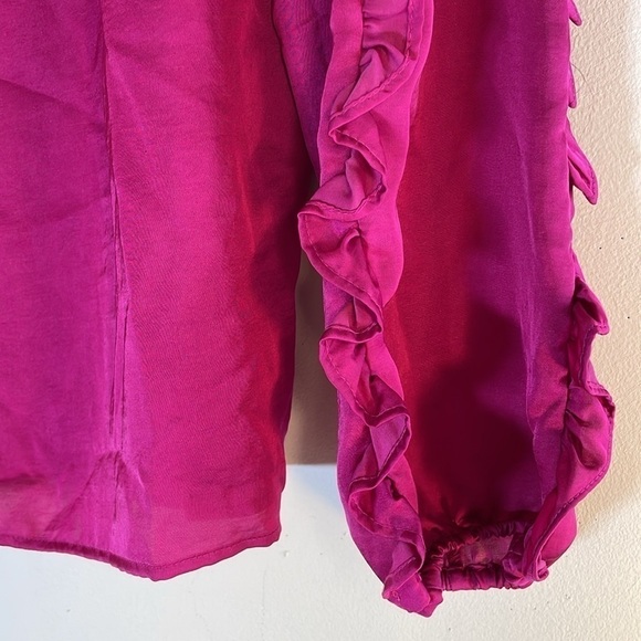 NWT. LOFT Small Petite Ruffle Sleeve Mix Media Blouse. - Picture 6 of 12